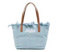 Mittelgroßer City Tote Bag mit Blumenstickerei - Blau