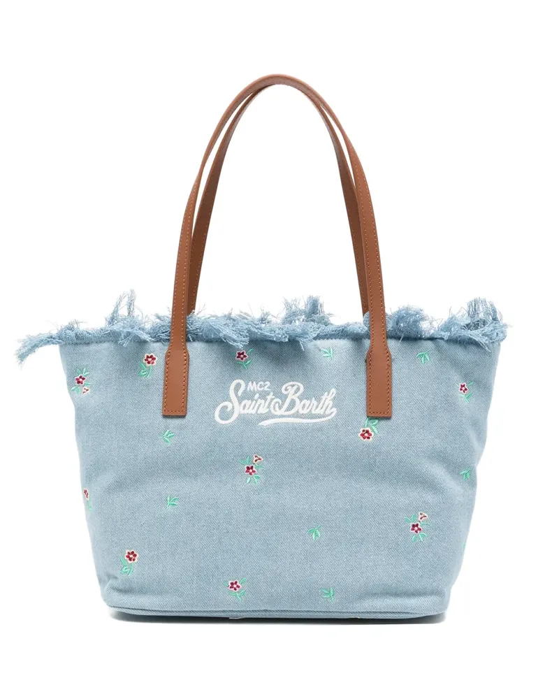 MC2 Saint Barth Mittelgroßer City Tote Bag mit Blumenstickerei - Blau Blau