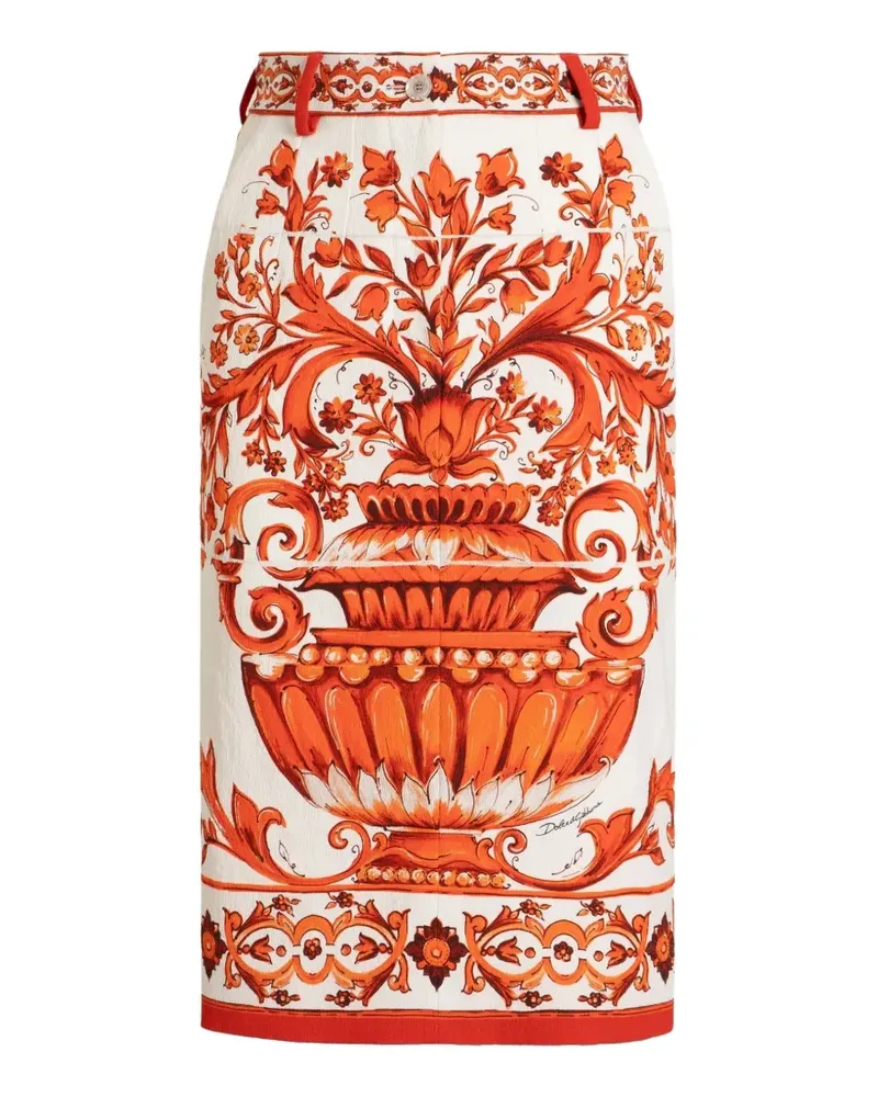 Dolce & Gabbana Midirock aus Brokat mit Majolica-Print - Weiß Weiß