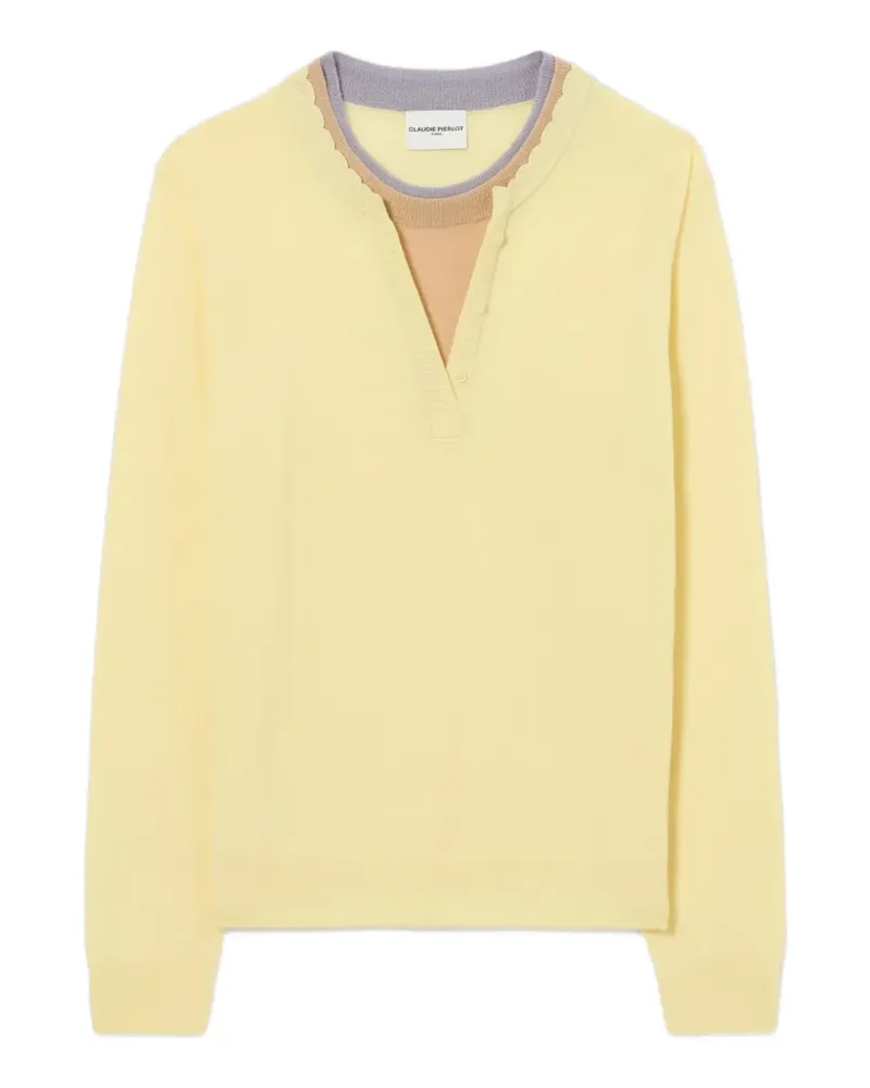 Claudie Pierlot Bestickter Pullover mit Wellensaum - Gelb Gelb