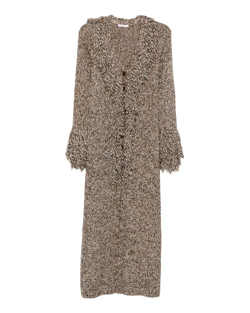 Patrizia Pepe fringed chiné-knit cardigan - Braun Braun