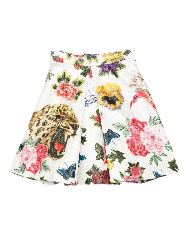 Philipp Plein floral-print leopard-print skirt - Weiß Weiß