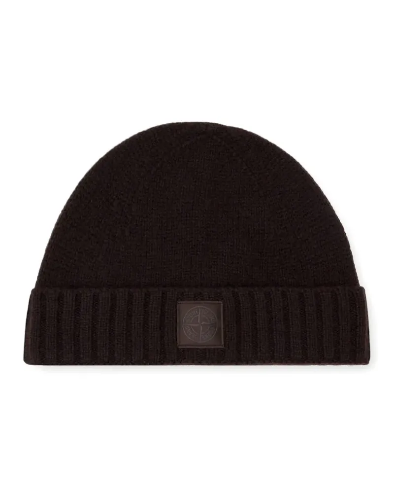 Stone Island ribbed logo-patch beanie - Braun Braun