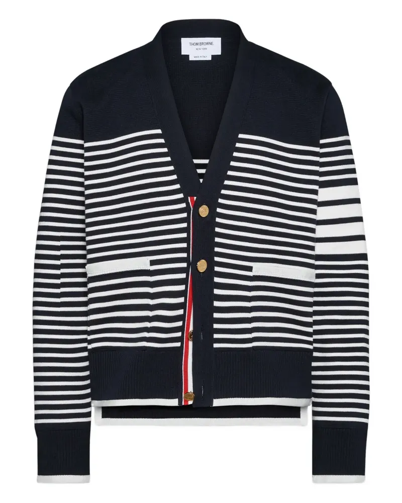 Thom Browne Gestreifter Cardigan mit V-Ausschnitt - Blau Blau