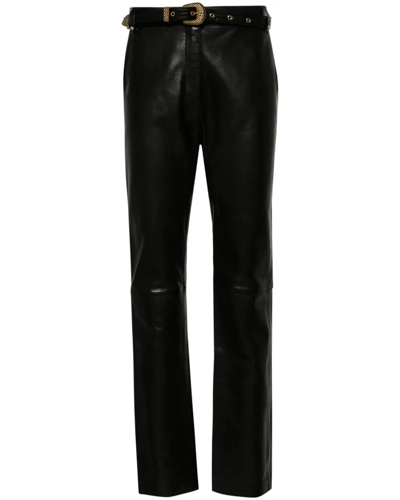 Balmain Lederhose mit hohem Bund - Schwarz Schwarz