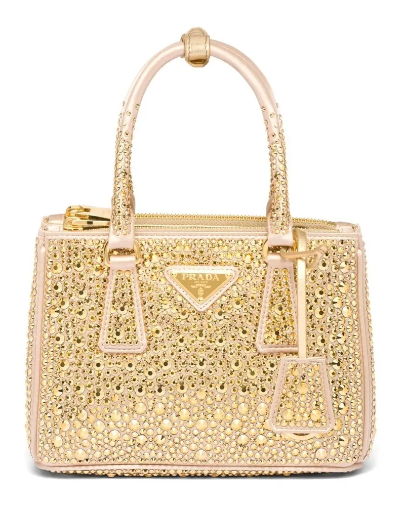 Prada Galleria Mini-Satintasche mit Kristallen - Gold Gold