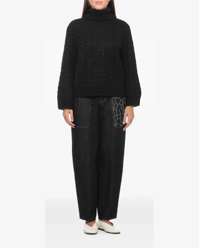 PANICALE Cashmere Diamond Rollkragenpullover mit Pailletten - Schwarz Schwarz