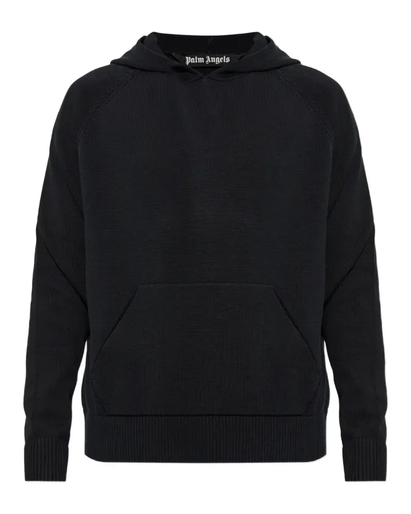 Palm Angels logo-print knitted cotton hoodie - Schwarz Schwarz