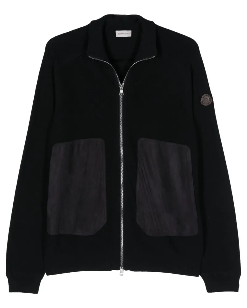 Moncler Cardigan mit Wildledereinätzen Blau