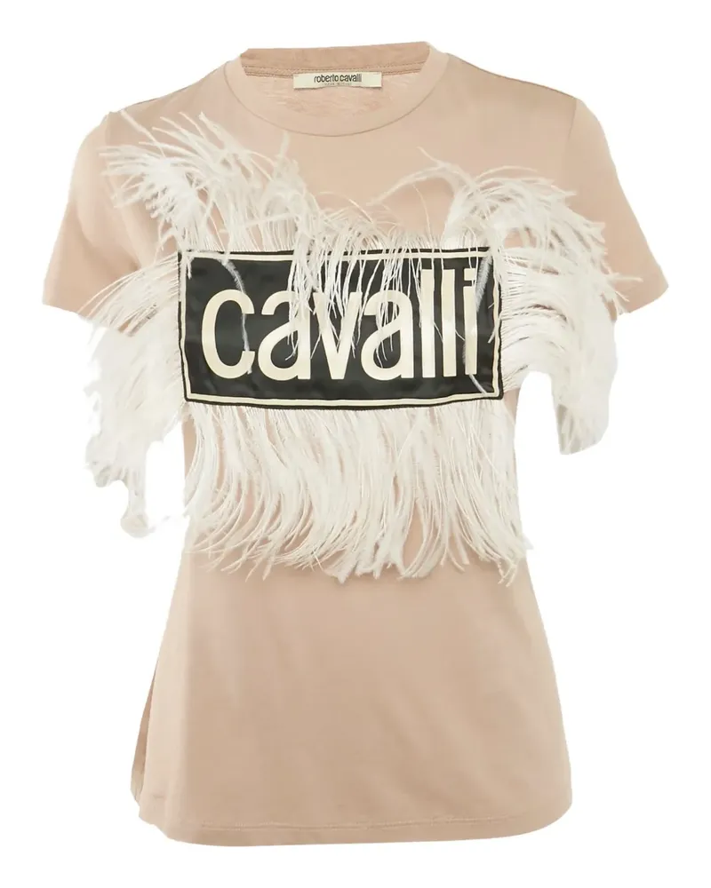 Roberto Cavalli T-Shirt mit Federsaum - Nude Nude