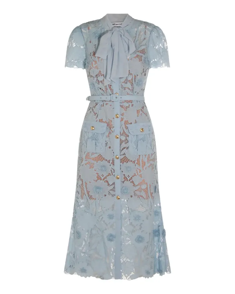 Self-Portrait belted floral-lace midi dress - Blau Blau