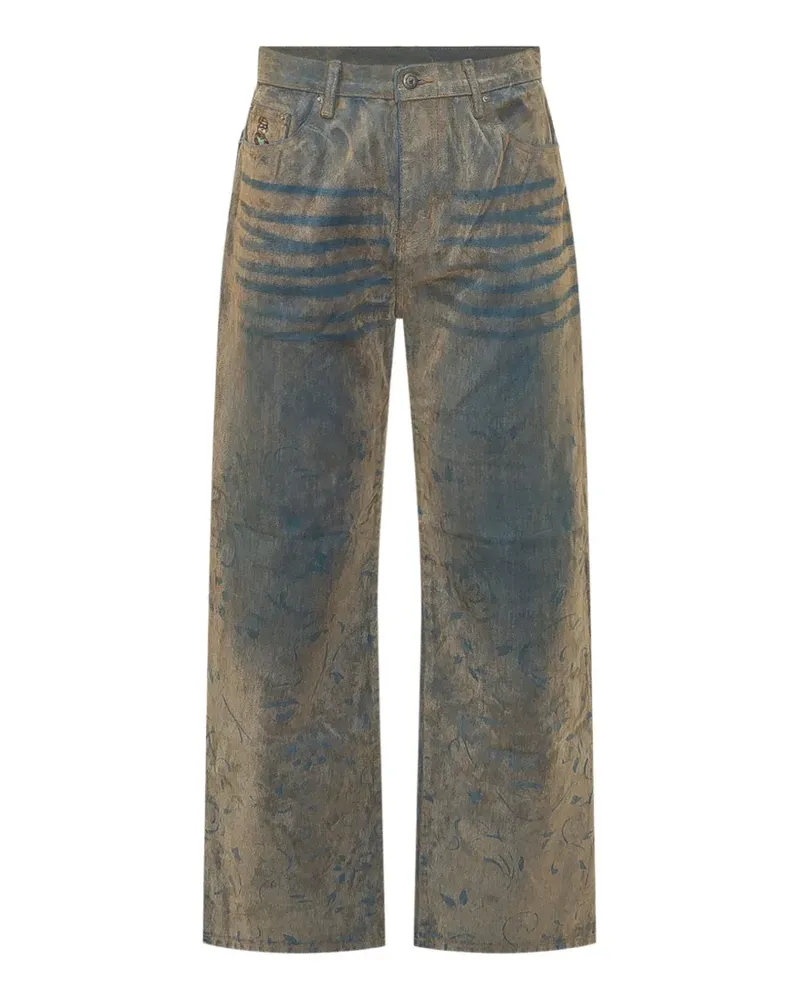 KidSuper face floral-flock jeans - Blau Blau