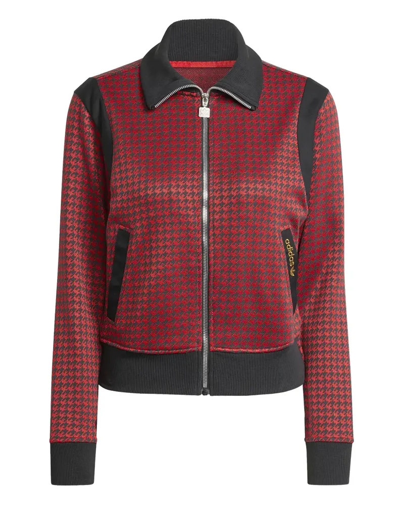 adidas Reißverschluss-Oberteil mit Hahnentrittmuster - Rot Rot