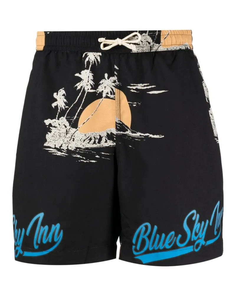 Blue Sky Inn Badeshorts mit Palmen-Print Schwarz