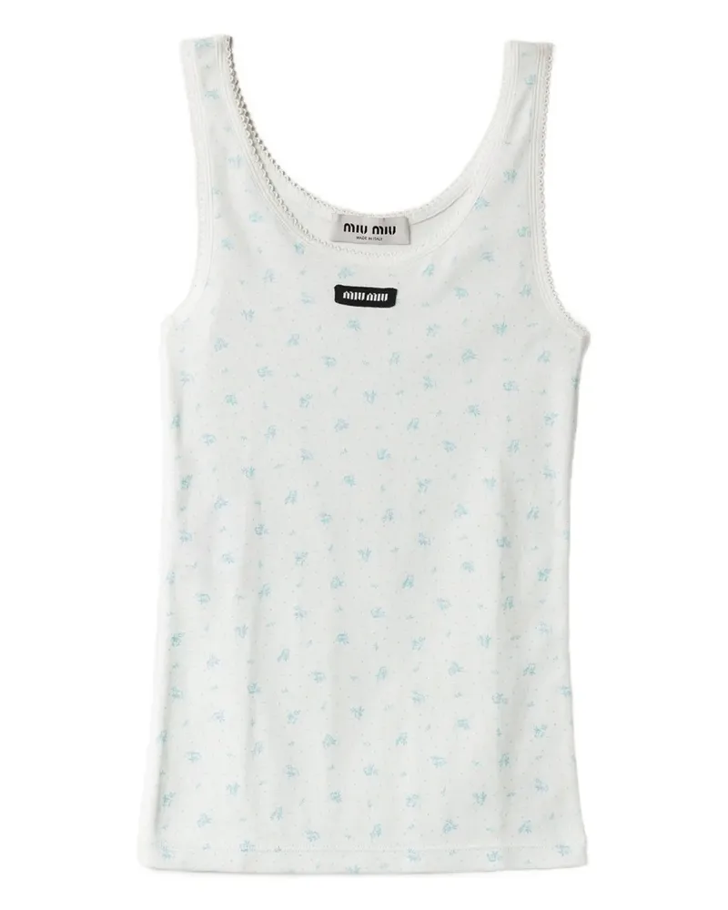 Miu Miu Top mit Blumen-Print - Weiß Weiß