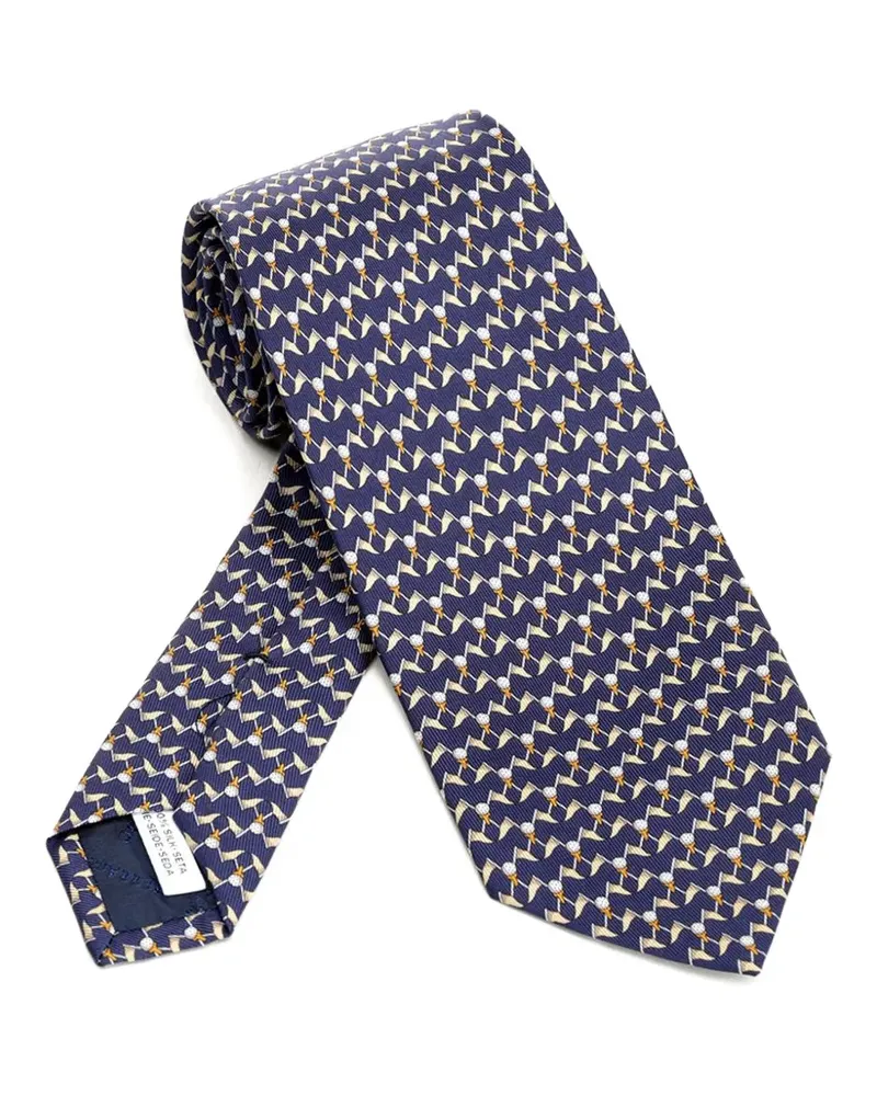 Ferragamo club-print silk tie - Blau Blau