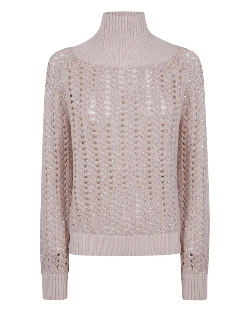 D.EXTERIOR Rollkragenpullover mit Lochmuster - Rosa Rosa