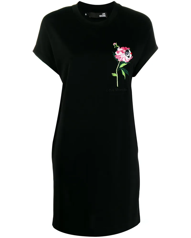 Moschino T-Shirtkleid mit Blumenstickerei - Schwarz Schwarz