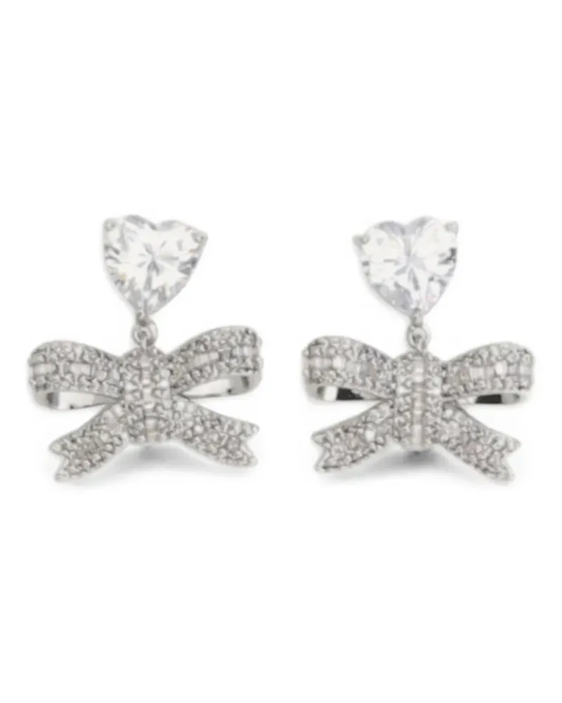 Self-Portrait crystal-heart bow-drop earrings - Silber Silber