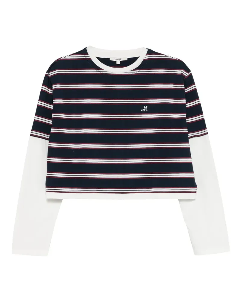 Maje Gestreiftes Cropped-T-Shirt - Blau Blau