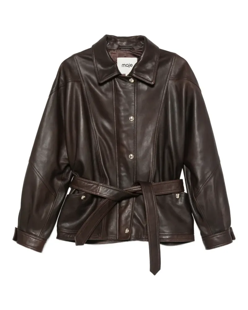 Maje Lederjacke mit Gürtel - Braun Braun
