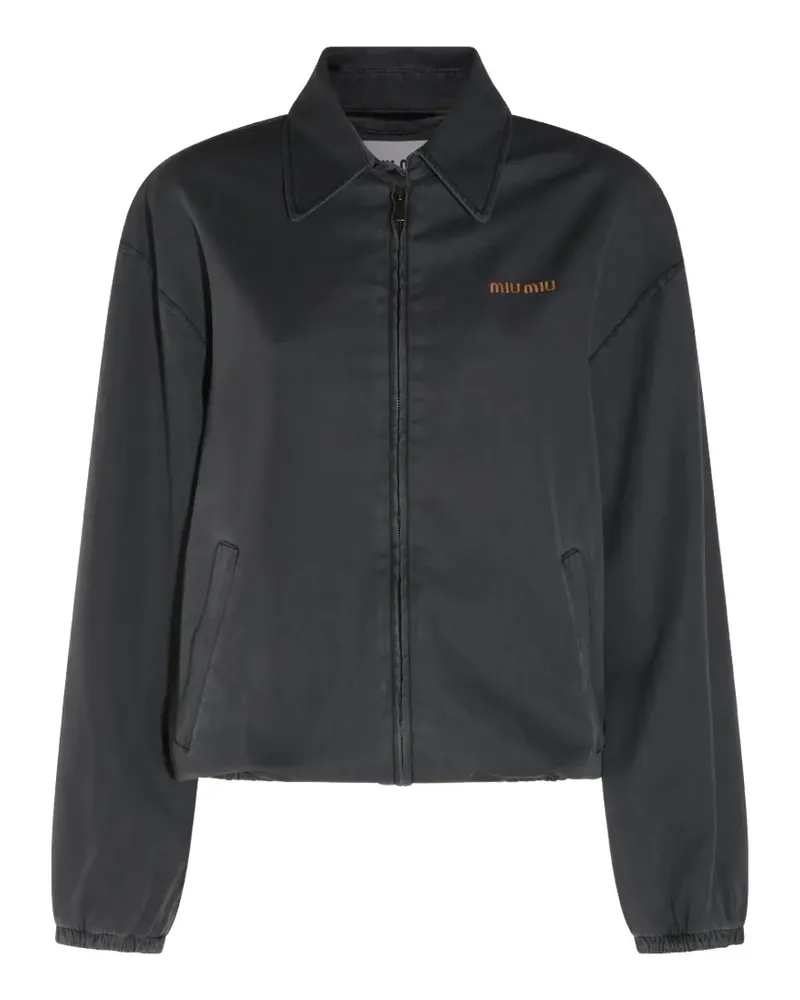 Miu Miu logo-embroidered zip-up jacket - Grau Grau