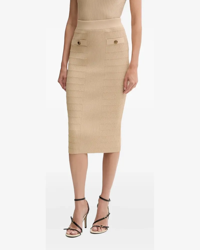 Guess Gerippter Midirock mit Knopfdetail - Nude Nude