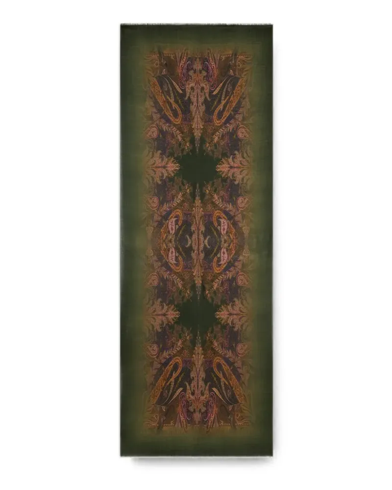 Etro wool scarf with faded print and Paisley motif - Grün Grün