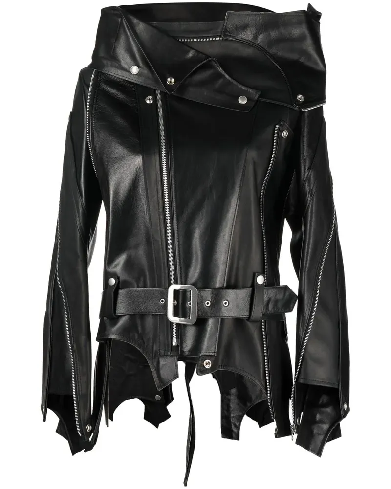 Junya Watanabe Lederjacke mit Gürtel - Schwarz Schwarz