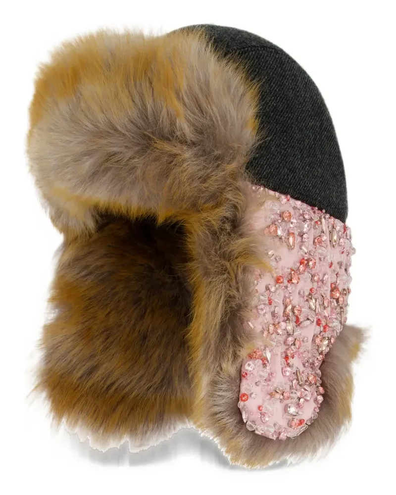 Miu Miu embroidered wool and shearling hat - Grau Grau