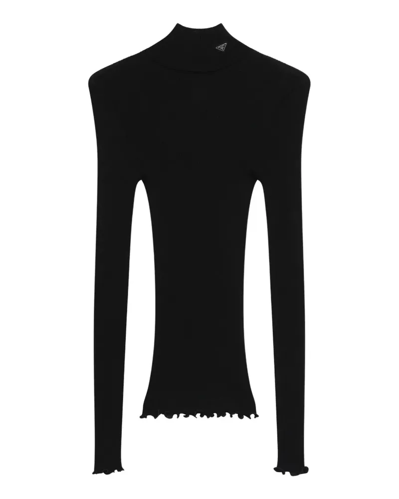 Prada Gerippter Strickpullover mit Rüschenbesatz - Schwarz Schwarz
