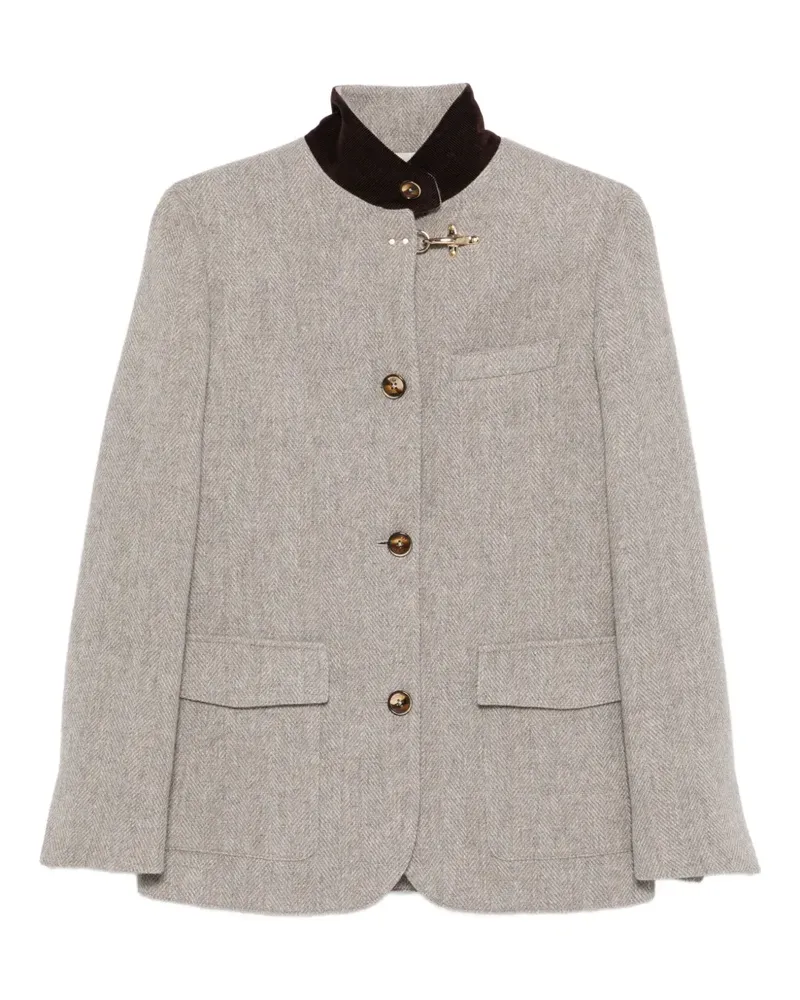 Fay Fischgräten-Jacke mit Samtkragen - Grau Grau