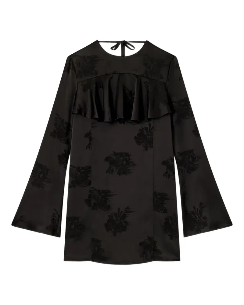 Ganni Gerüschtes Minikleid mit Blumen-Print - Schwarz Schwarz