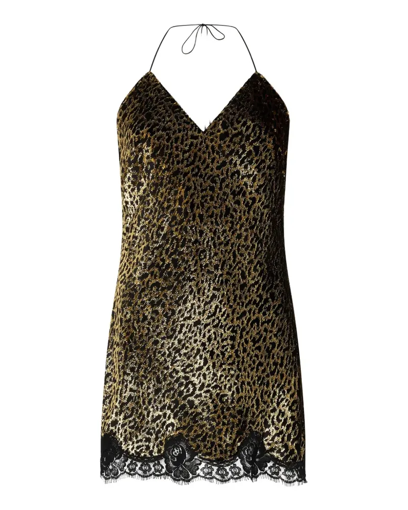 Roberto Cavalli leopard-print lace slip dress - Gold Gold