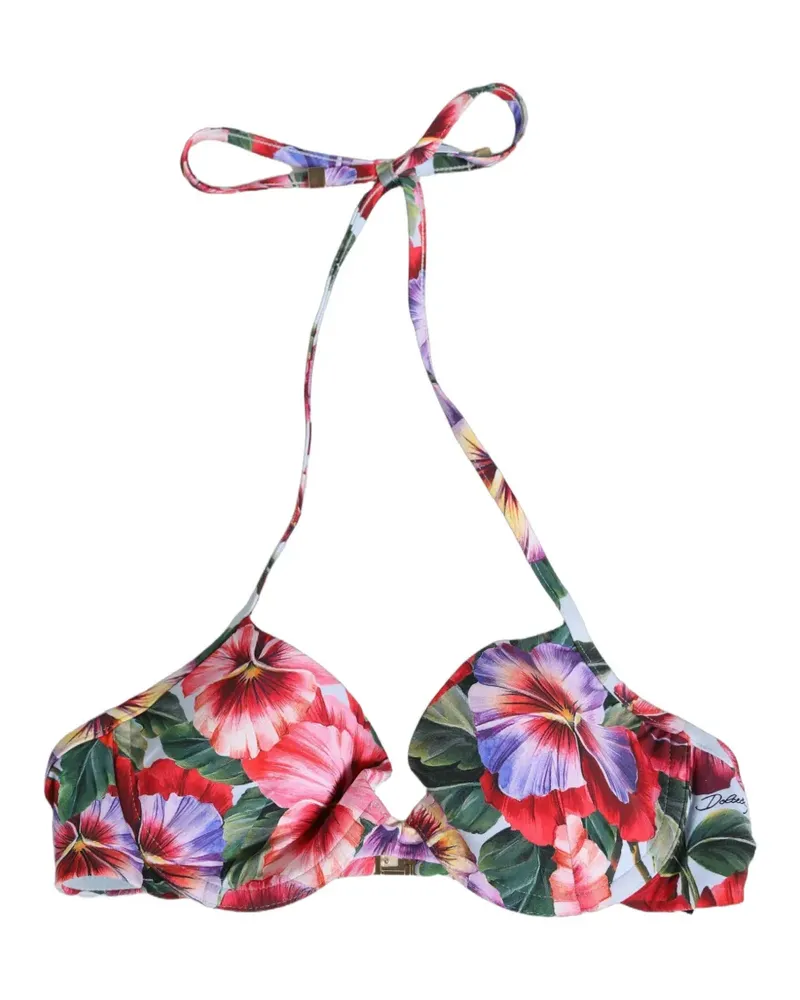 Dolce & Gabbana floral-print halterneck bikini top - Rot Rot
