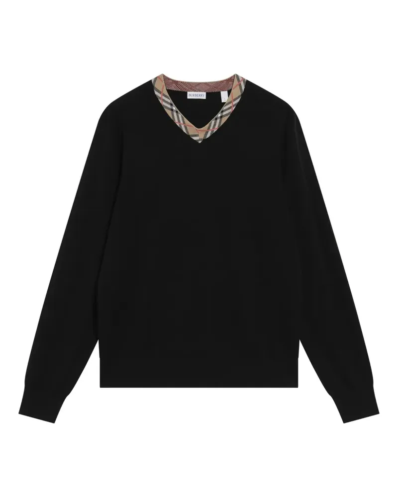 Burberry V-Ausschnitt-Pullover mit kariertem Besatz - Schwarz Schwarz