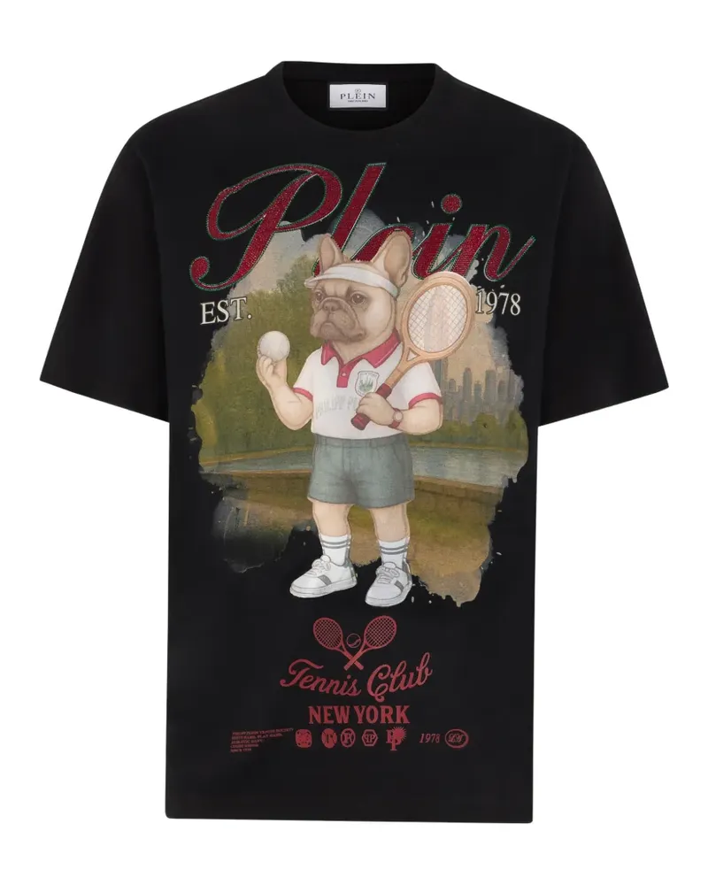 Philipp Plein T-Shirt mit rundem Ausschnitt und Bulldog-Grafik - Schwarz Schwarz