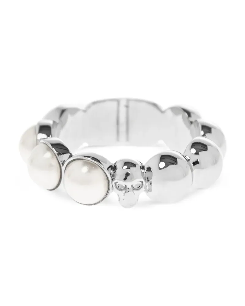 Alexander McQueen skull pearl ring - Silber Silber