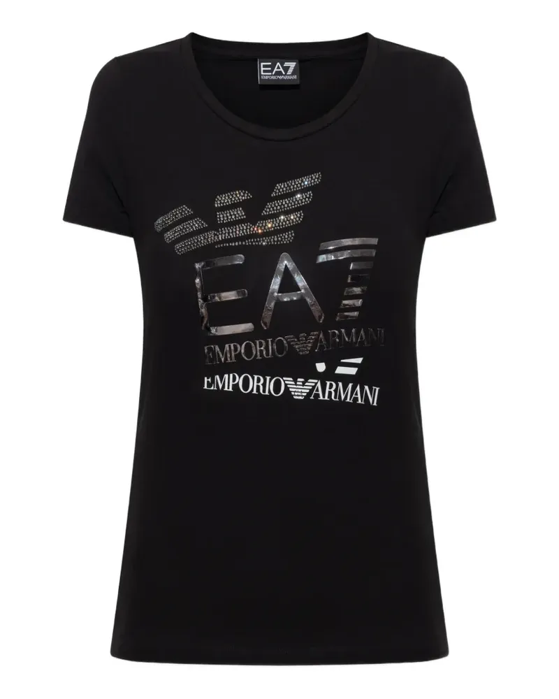 EA7 Strassverziertes T-Shirt mit Logo-Print - Schwarz Schwarz