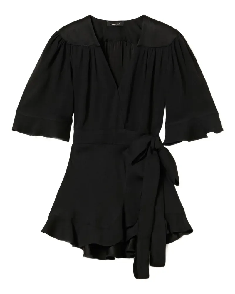 Twin-Set Gewickeltes Top mit Rüschendetail - Schwarz Schwarz