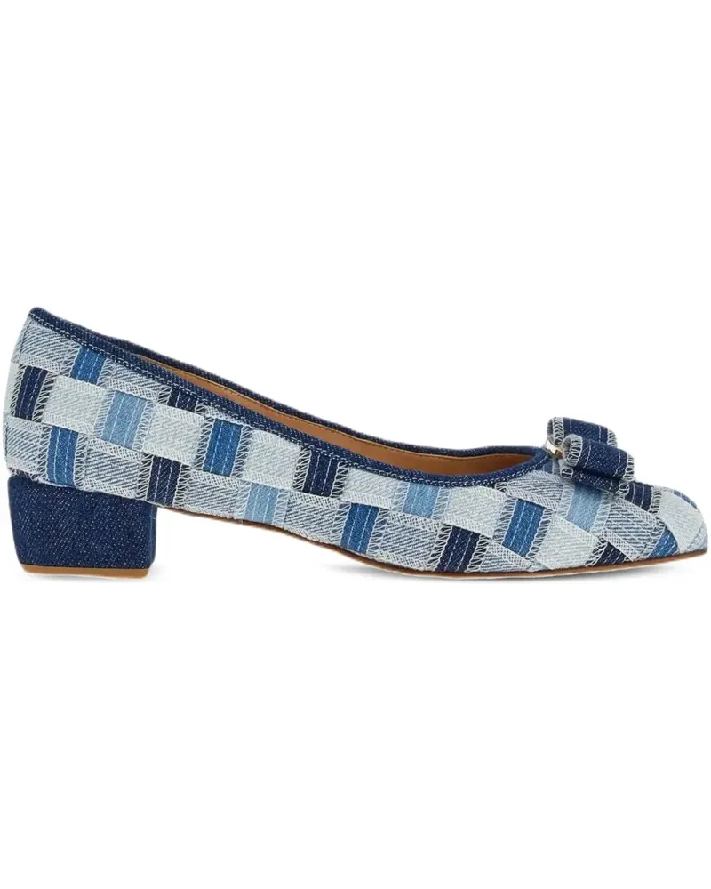 Ferragamo Karierte Varina Pumps mit Blockabsatz - Blau Blau