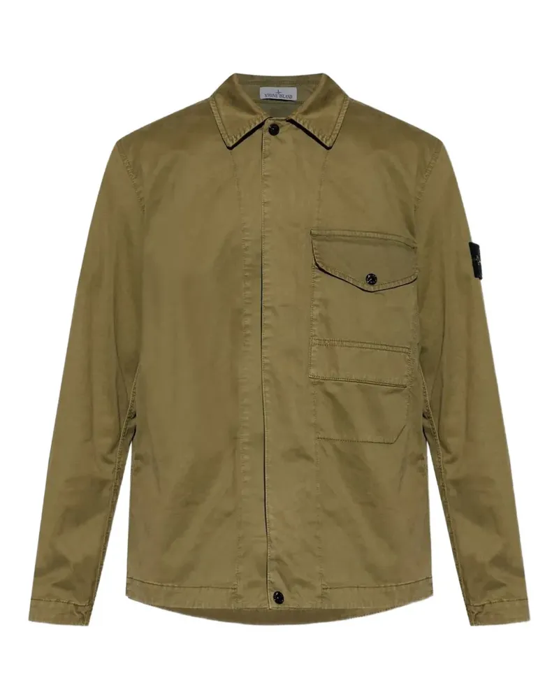 Stone Island logo-patch zip-up shirt - Grün Grün