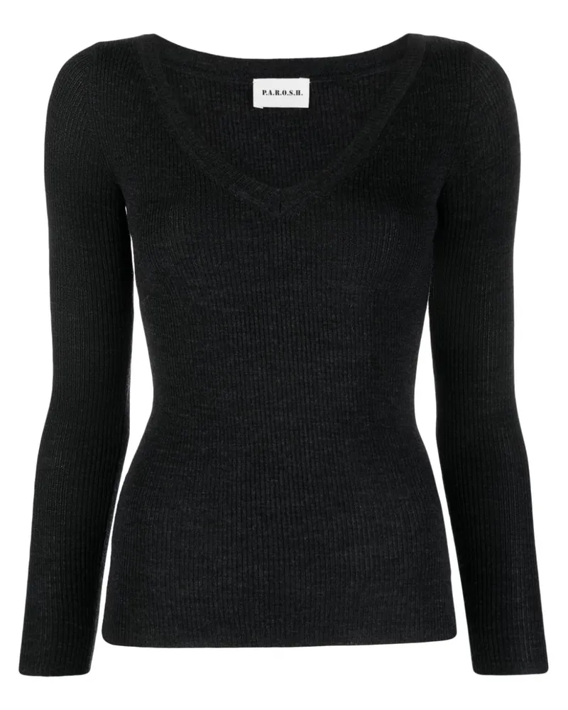 P.A.R.O.S.H. Gerippter Pullover mit V-Ausschnitt - Grau Grau
