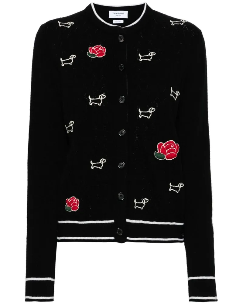 Thom Browne Wollcardigan mit Hector and Rose-Stickerei - Schwarz Schwarz