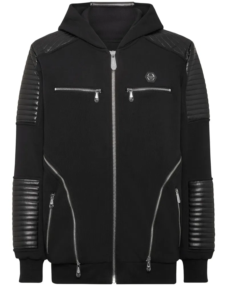 Philipp Plein Kapuzenjacke mit Reißverschluss - Schwarz Schwarz