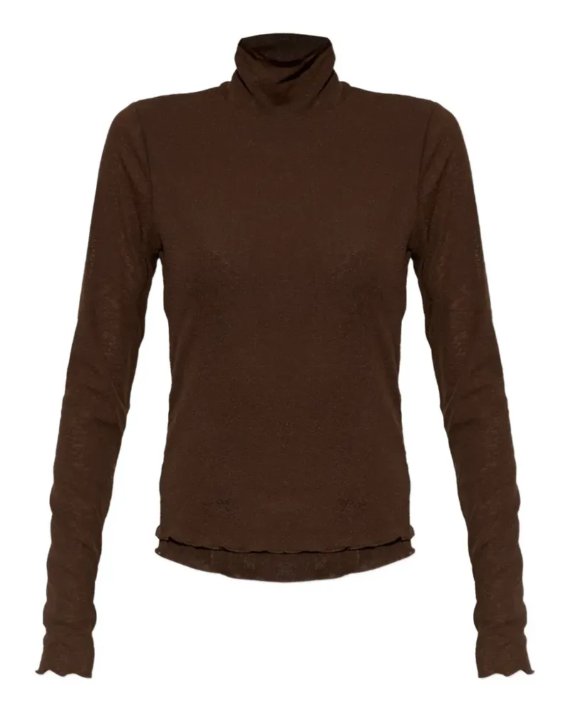 Ganni Rollkragenpullover aus meliertem Mesh - Braun Braun