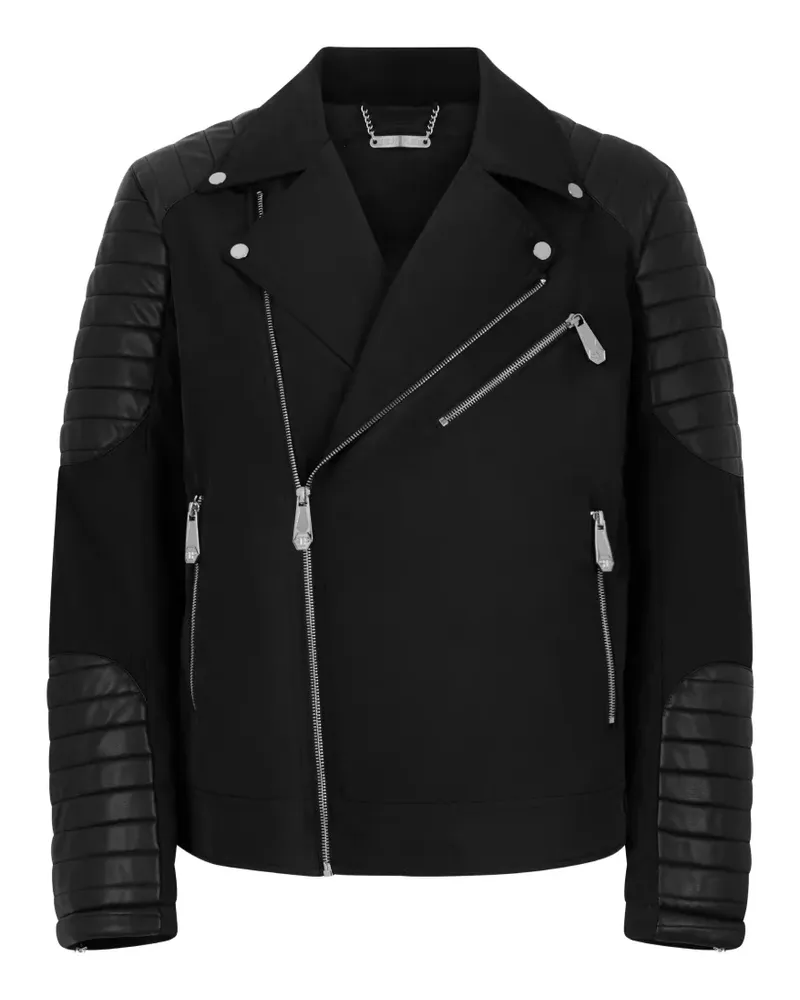 Philipp Plein Bikerjacke aus Eco-Leder und Nylon - Schwarz Schwarz
