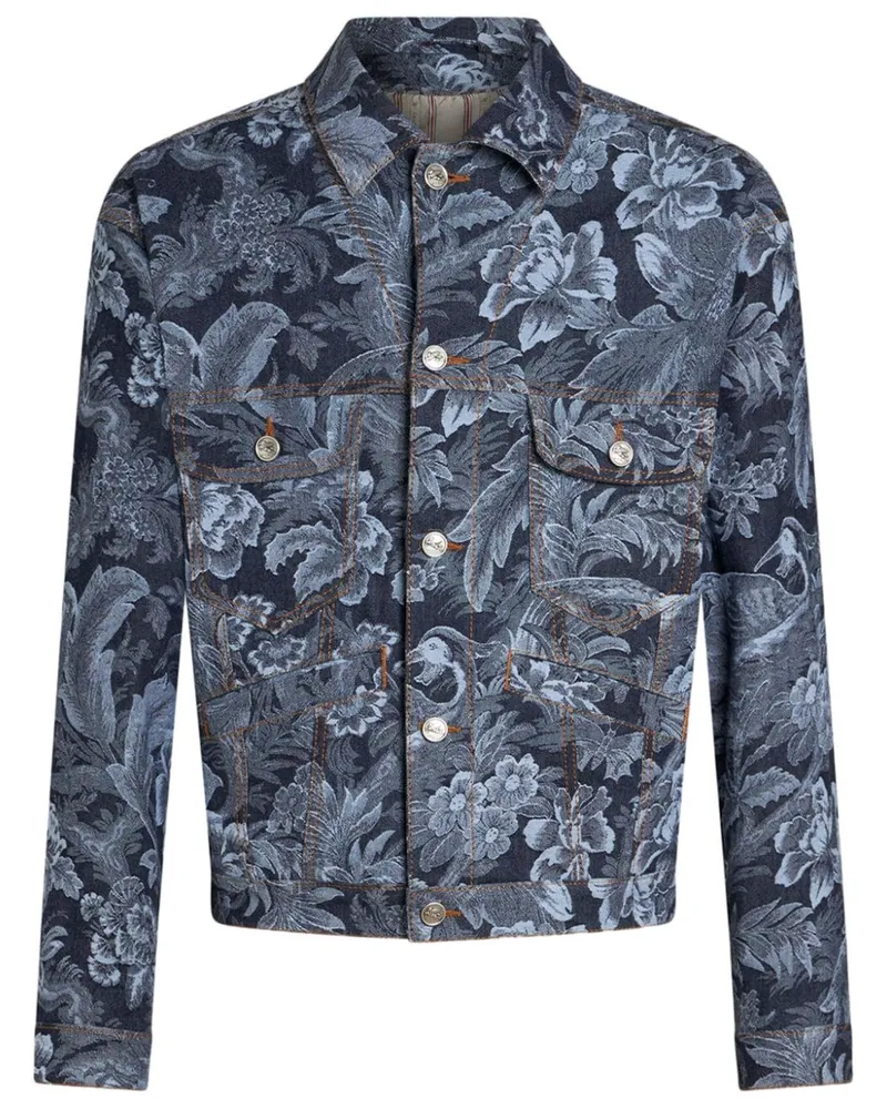 Etro Jeansjacke mit Blumenjacquard - Blau Blau