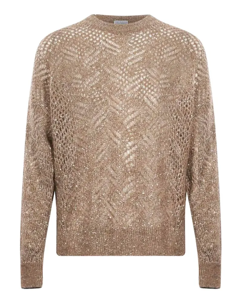 Brunello Cucinelli sequin-embellished open-knit sweater - Nude Nude