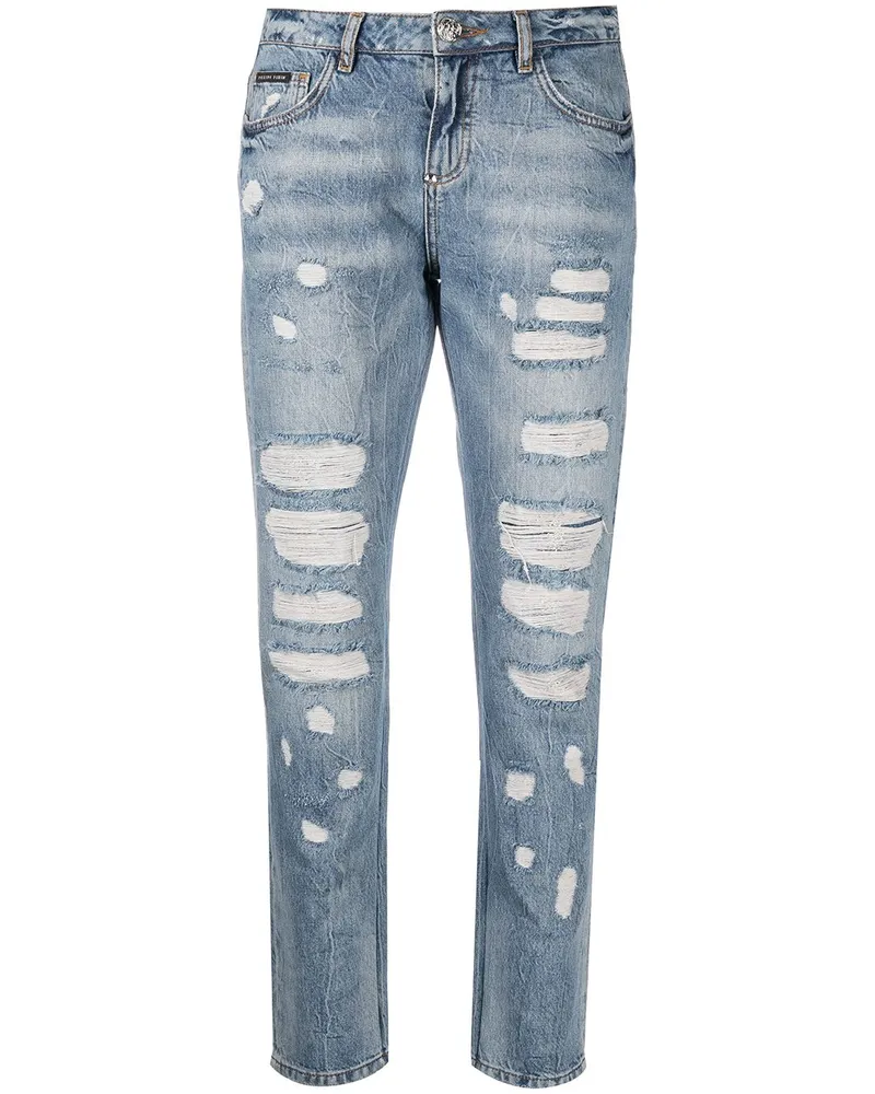 Philipp Plein Boyfriend-Jeans im Distressed-Look Blau